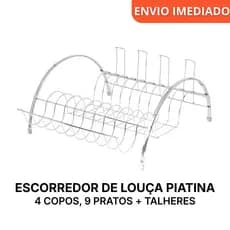 Escorredor de Louça Piatina 4 copos 9 pratos colheres cozinha- Madefer Inox