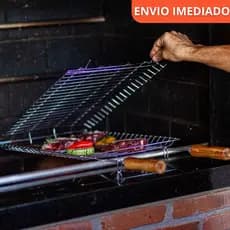 Grelha para Churrasco com Cabo de Madeira - Dupla ou Simples - Ideal para Churrasqueiras - Prática