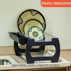 Escorredor de Louça Duplo Misto Dois Andares Cozinha Pratos Copos Aço Cromado Plástico