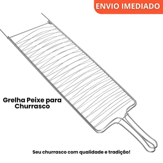 Grelha para Peixe Churrasco 74cm Aço Cromado | Assar Peixe Inteiro
