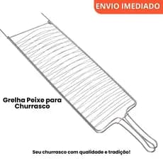 Grelha para Peixe Churrasco 74cm Aço Cromado | Assar Peixe Inteiro