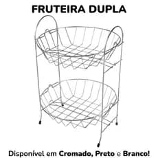 Fruteira Dupla 2 Andares - Cromado, Preto ou Branco - Organizador de Cozinha Moderna