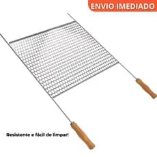 Grelha Moeda Para Churrasco Grande Cabo Madeira Reforçada - Madefer Inox