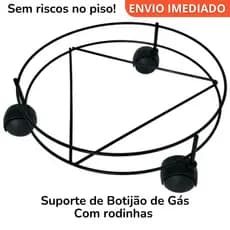 Suporte para Botijão de Gás com Rodízios Preto Base Móvel Reforçada