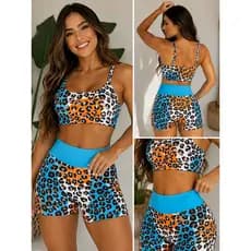 Conjunto Fitness Top + Short + Xuxa de cabelo brinde Estampas de Oncinha