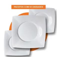 Jogo 50 Pratos Plásticos Branco Quadrado Fundo Refeição Festa Churrasco Porção Petiscos Reutilizável