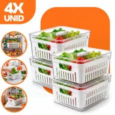 Kit 4 Organizadores de Geladeira e Armário 3,5L Cestos Acrílico Plástico Transparente para Cozinha, Frutas, Verduras