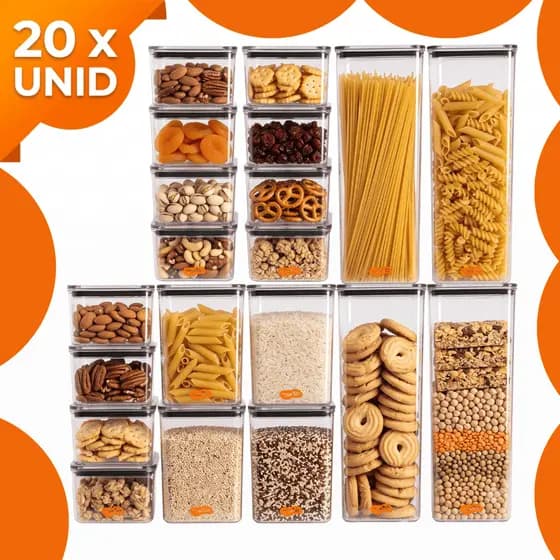 Kit 20 Potes Herméticos acrílicos 2,3litros 1,1litro 480ml Organização Original Libery Casa