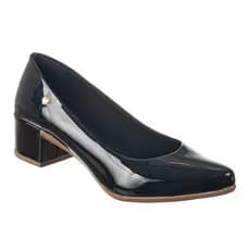 Sapato Social Scarpin Verniz Feminino Bico Fino Salto Grosso