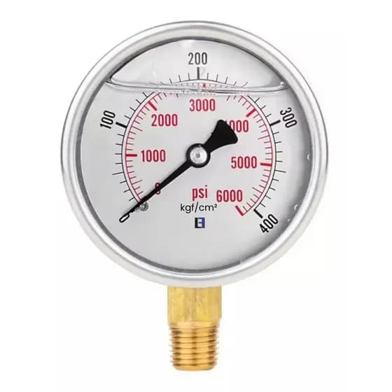 Manômetro Inox 63mm Vertical 1/4 Glicerina 400 Bar 6000 Psi