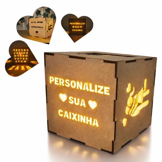 Caixa Luminária Personalizada Led Mdf Frase Casal Casamento