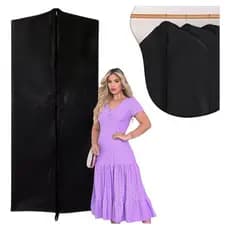 Kit 3 Capas Vestido Protetora Roupas Com Zíper Tnt Preto 60X1,40 CM