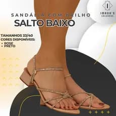 Sandália Feminina Salto Baixo 3cm Napa Rose ou preto | Tira com Pedras | Elegante e Confortável