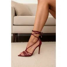 Sandália Feminina Amarração E Tiras Salto Alto 11 Cm Conforto Elegante Bico Folha Gladiadora Festas Formatura Trabalho