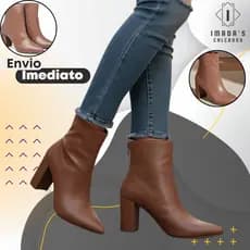 Bota Feminina Cano Curto Ella's | Salto Bloco 8cm | Conforto Premium Inverno