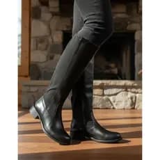 Bota Feminina Montaria Cano Alto Couro Marrom Elástico