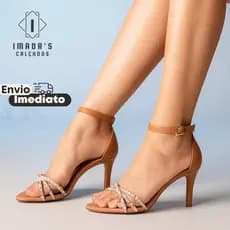 Sandália Feminina Amarração E Tiras Salto Alto 8 Cm Confort Nobuck bico folha envio imediato