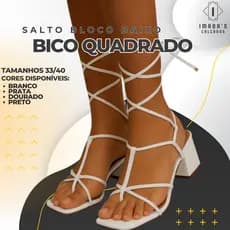 Sandália Feminina Bico Quadrado Salto Bloco Baixo 6,5cm Tiras Finas com Amarração – 4 Cores