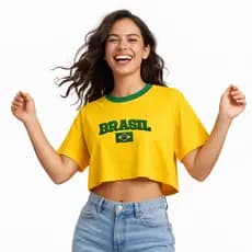 Cropped Oversized Feminino Copa Brasil Clássico Camiseta 100% Algodão Estampada com DTF Alta qualidade