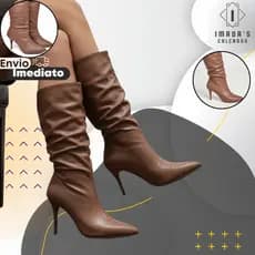 Bota Feminina Salto Fino | Efeito Enrugado Slouch | Elegância e Conforto Coturno Moda Inverno Frio Neve Envio Imediato