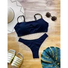 Biquíni Feminino Cropped Regata Top Faixa Forrado Alça Regulável Com Bojo Removível e Calcinha Asa delta Semi Fio duplo