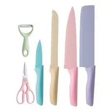 Conjunto Jogo De Facas Inox Profissional Colorido 6 Pçs Chef