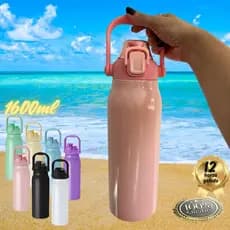 Garrafa térmica água Inox 1600ml tampa e canudo NÃO VAZA 12hs quente frio Copo Térmico Sport premium