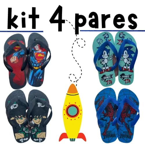 Kit 4 Pares de Chinelo Infantil Masculino Menino Envio Imediato