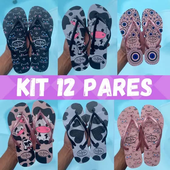 Kit 12 Pares de Chinelo Feminino Adulto Atacado - Revenda