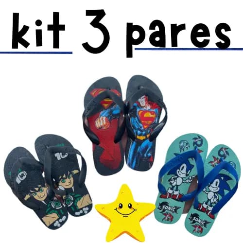 Kit 3 Pares de Chinelo Infantil Menino Masculino Barato