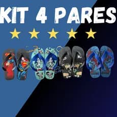 Kit 4 Pares de Chinelo Infantil Menino Super Heróis