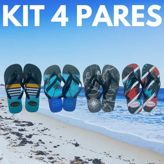 Kit 4 Pares de Chinelo Masculino Adulto Varias Estampas Promocao