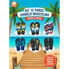 Kit 12 Pares de Chinelo Masculino Adulto Atacado - RevendaKit 12 Pares de Chinelos Masculinos – Conforto e Estilo para T