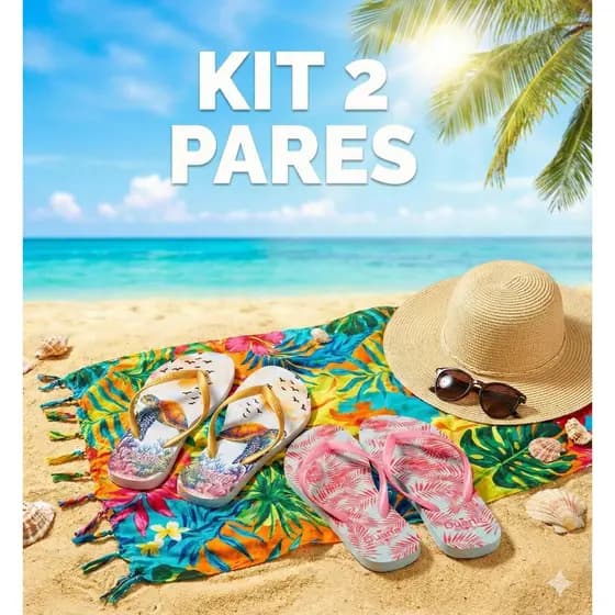 Kit 2 Pares de Chinelo Sandalia Feminino Sortidos Adulto Slim Estampas Verao Leve Confortável