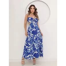Vestido Feminino Longa Sem Manga Cintura Alta Verão 00256
