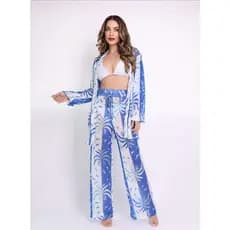 Conjunto De Praia Saia De Praia Tule Estampado Blusa e Calça Feminina 4455