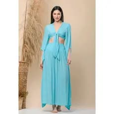 Conjunto Saia Longa Cropped de Amarrar Blusa Curta Com Saida de Praia 32012