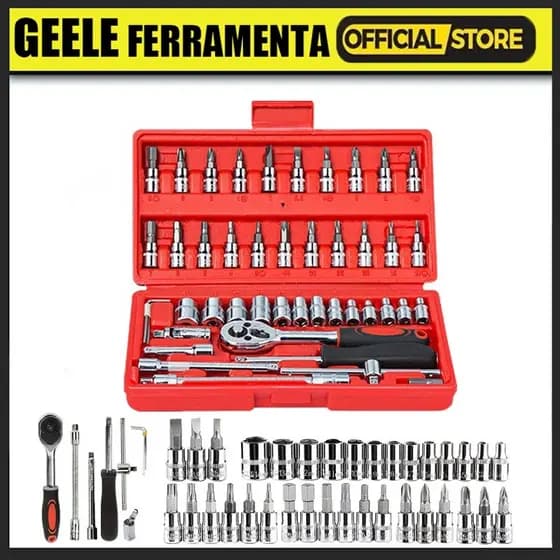Kit de ferramentas com 40/46 peças, conjunto de soquetes, chave catraca reversível com caixa