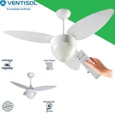 Ventilador de Teto Silencioso Ventisol AIRES Inverter 3P, Branco 127V/220V Econômico, Potente bivolt