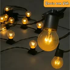 Varal de luzes para área externa com 25m + 25 LÂMPADAS INCANDESCENTES INCLUSAS! 15w 127V e 220V
