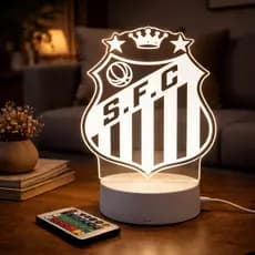 Luminária de LED do SANTOS - Luz no Acrílico - Base PRETA ou BRANCA - Com CONTROLE REMOTO