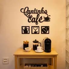 Kit 4 Placas MDF - Cantinho do Café + 3 ícones PRETO ou BRANCO - C/ DUPLA FACE - Pronto p/ INSTALAR!