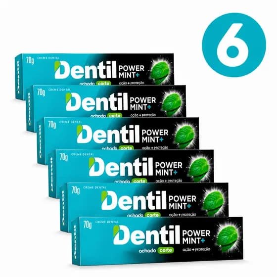 Kit 6 Creme Dental Power Mint Dentil 70g - Sem Flúor Com Cálcio