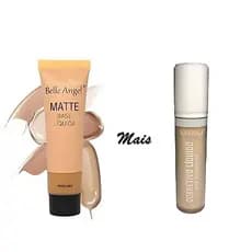 Kit Base Liquida Belle Angel Acabamento Matte Aveludado+Corretivo Liquido Alta Cobertura Belle Angel