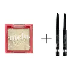 Kit Sombra E Iluminador 2x1 Melu Ruby Rose e 2 Lápis de Olho Preto Retrátil Bella Femme