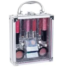 Maleta de Maquiagem Compacta Fenzza Make Up Kit Completo com Sombras Batons Blush Lápis Tampa Transparente