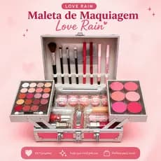 Maleta de Maquiagem Love Rain, Kit Completo, Sombras, Base, Blush, Lip Balm, Pinceis