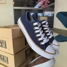 tenis marinho listrado sola reta skool sola branca vulcanizado