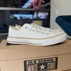 tenis white star branco gliter feminino luxo vulcanizado