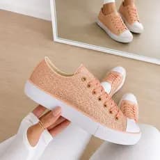 tenis sola reta gliter brilho vulcanizado branco rosa e preto brilhante